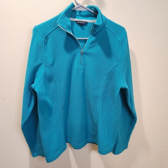 Land's End Teal Fleeces quarter zip pullover sweater size 10-12 - Picture 4 of 10